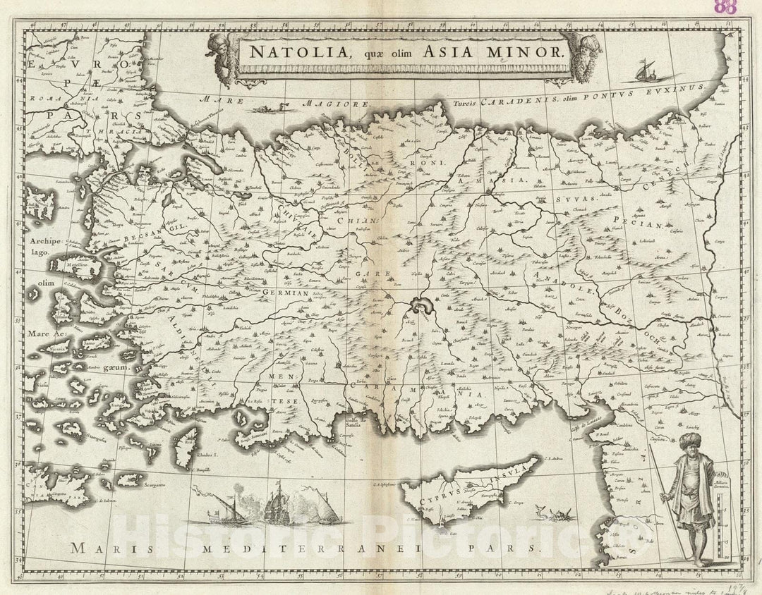 Historical Map, 1635 Natolia, quae olim Asia Minor, Vintage Wall Art