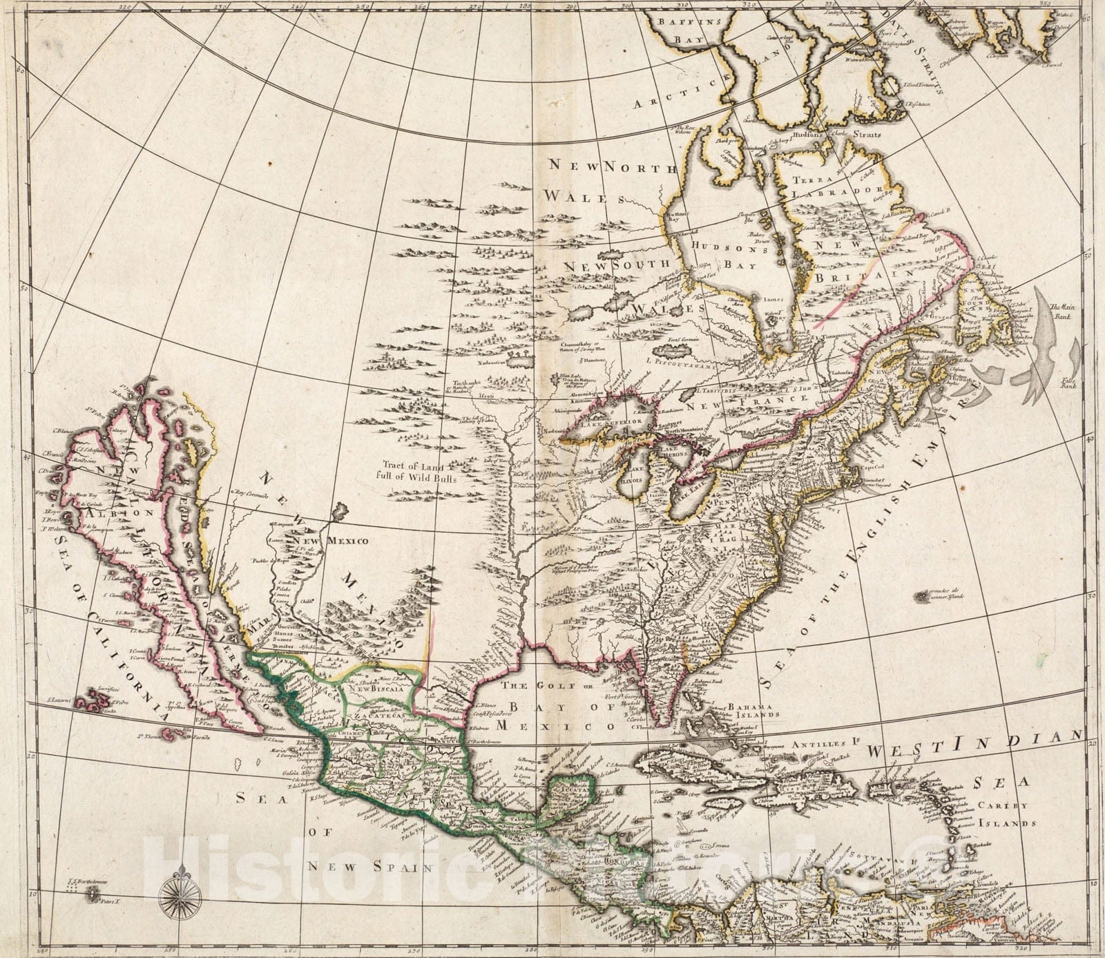 Historical Map, c.1684 North America Divided into its III principall Parts : 1st English pviz. English Empire containing ye Articklands Near Hudsons Bay New North, Vintage Wall Art