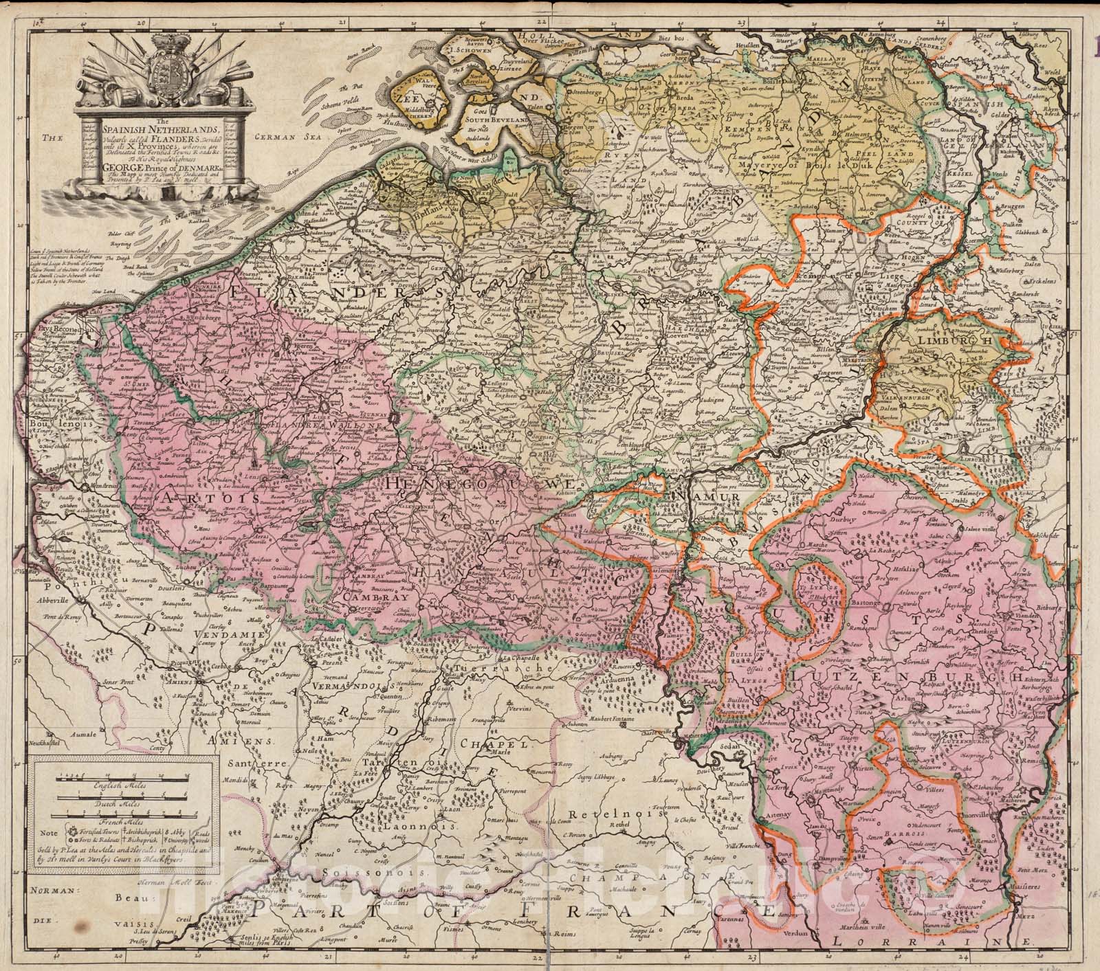 Historical Map, 1690 The Spainish Netherlands, vulgarly Called Flanders, devided into its X Provinces, wherein are delineated The Fortified Towns Roads et Cetera, Vintage Wall Art