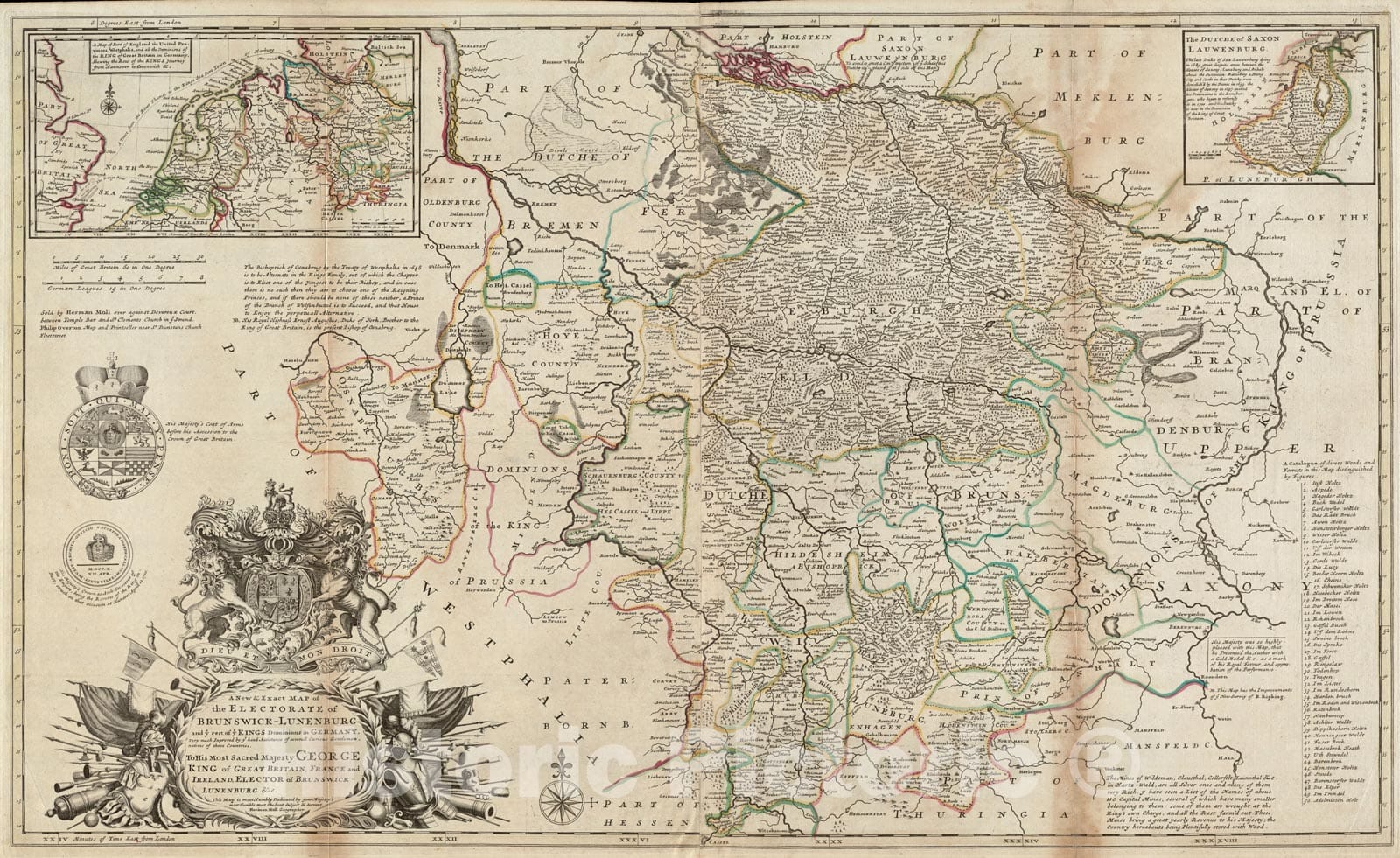 Historical Map, 1730 A new & exact map of the electorate of Brunswick-Lunenburg and ye rest of ye Kings dominions in Germany, Vintage Wall Art