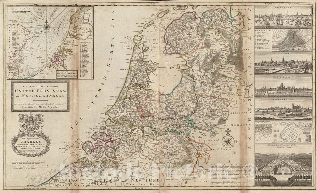 Historical Map, 1710-1719 A New and Exact map of The United Provinces, or Netherlands et Cetera, Vintage Wall Art