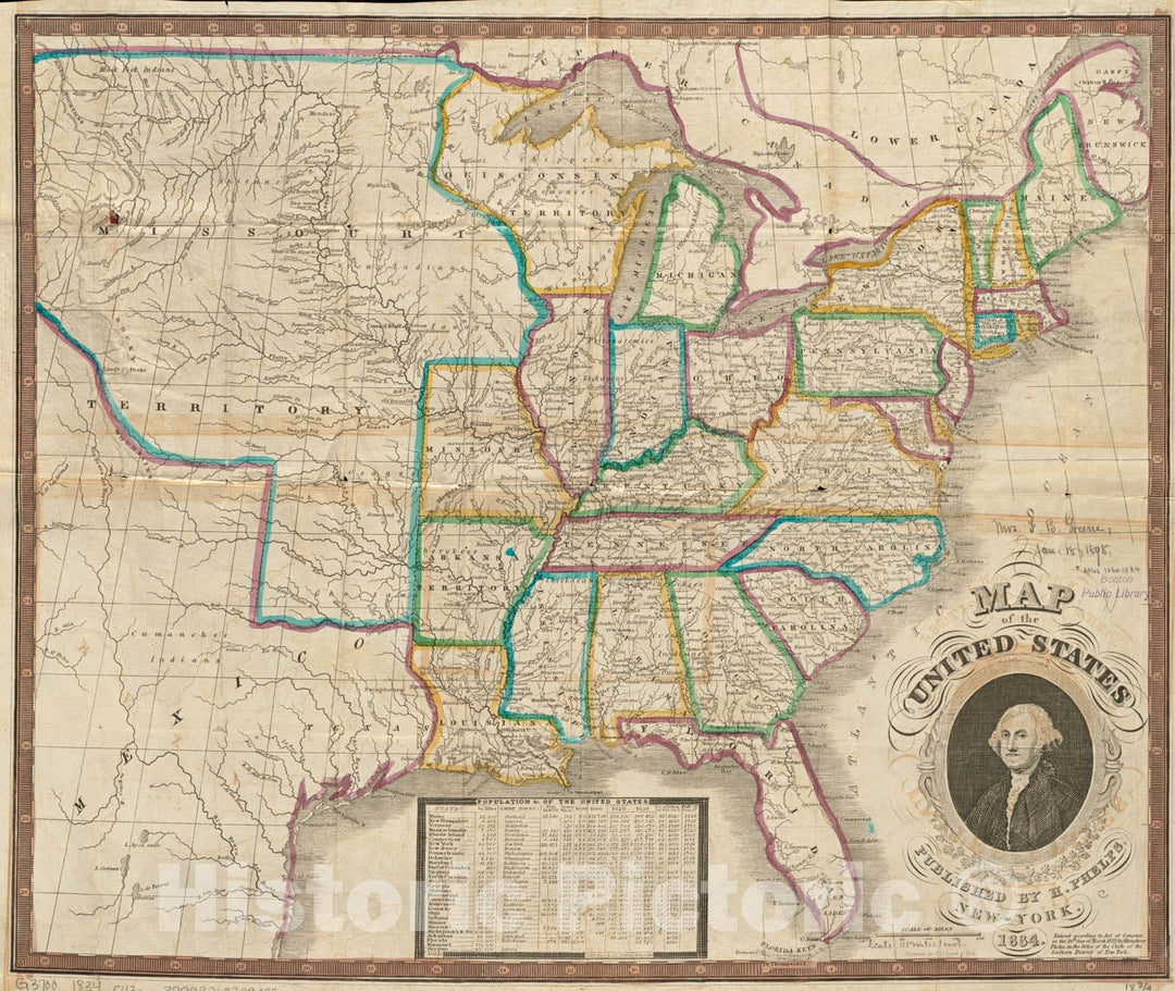 Historical Map, 1834 Map of The United States, Vintage Wall Art