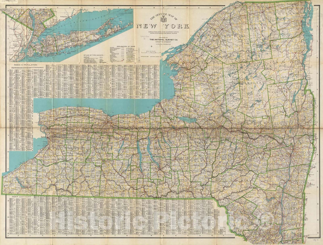 Historical Map, 1918 The Official map of New York : compiled from United States Government surveys, Official State surveys, and Other Sources, Vintage Wall Art