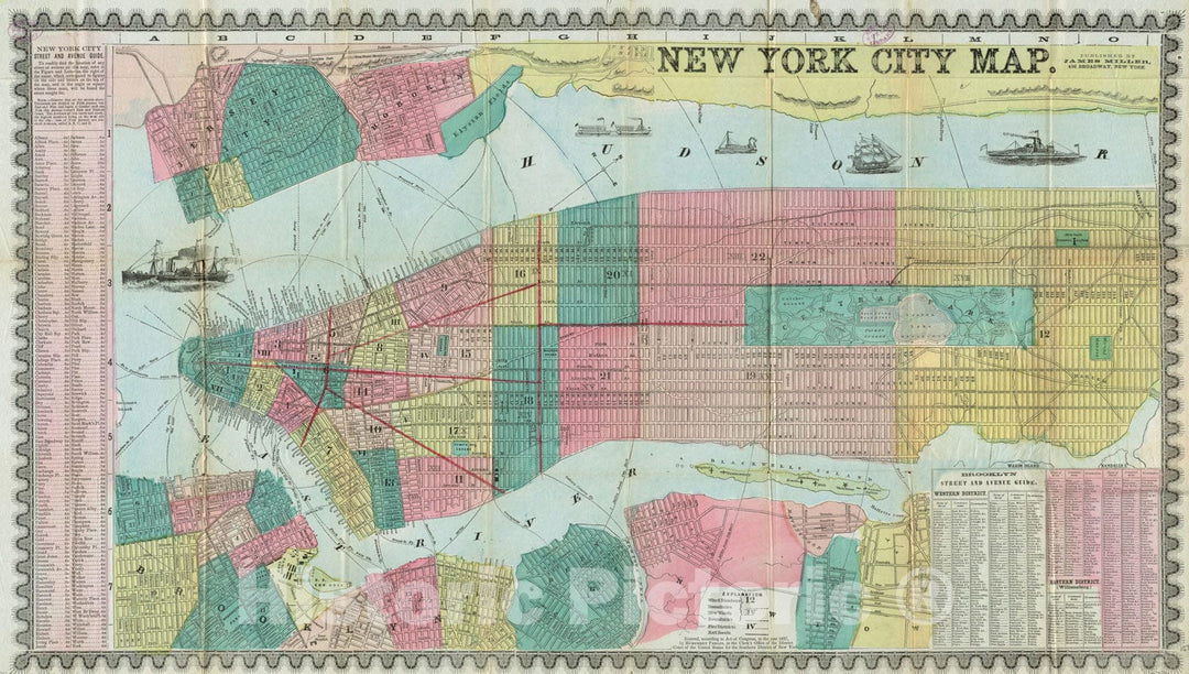 Historical Map, 1857 New York City Historical Map, Vintage Wall Art