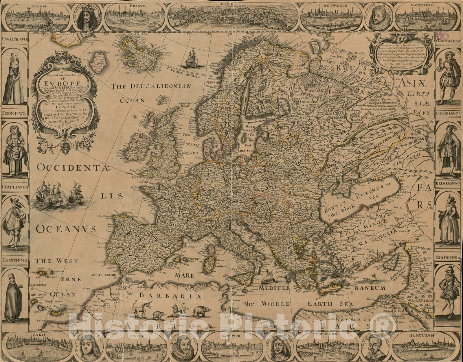 Historical Map, 1668 A New and Most Exact map of Europe described by N.I. Visscher and Don into English and Corrected According to I Bleau and Others, Vintage Wall Art