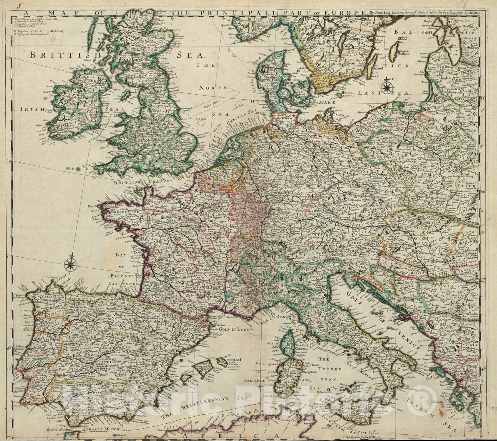 Historical Map, 1699 A map of The principall Part of Europe, Vintage Wall Art