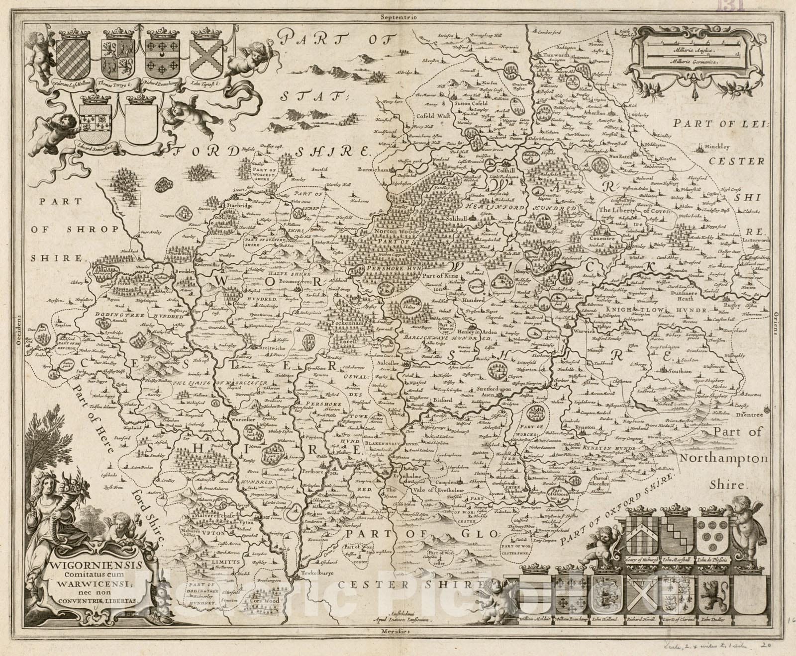 Historical Map, 1646 Wigorniensis Comitatus Cum Warwicensi, NEC Non Conventriae Libertas, Vintage Wall Art