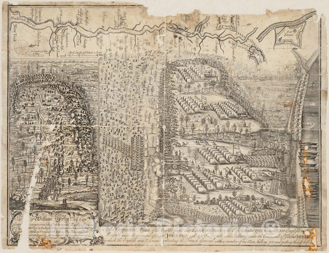 Historical Map, A Prospective Plan of The Battle Fought Near Lake George on The 8th of September, 1755 Between 2000 English with 250 Mohawks, Vintage Wall Art