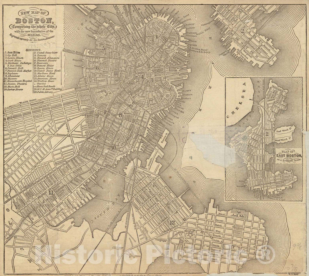 Historical Map, 1865 New map of Boston, comprising The Whole City, with The New Boundaries of The wards, Vintage Wall Art