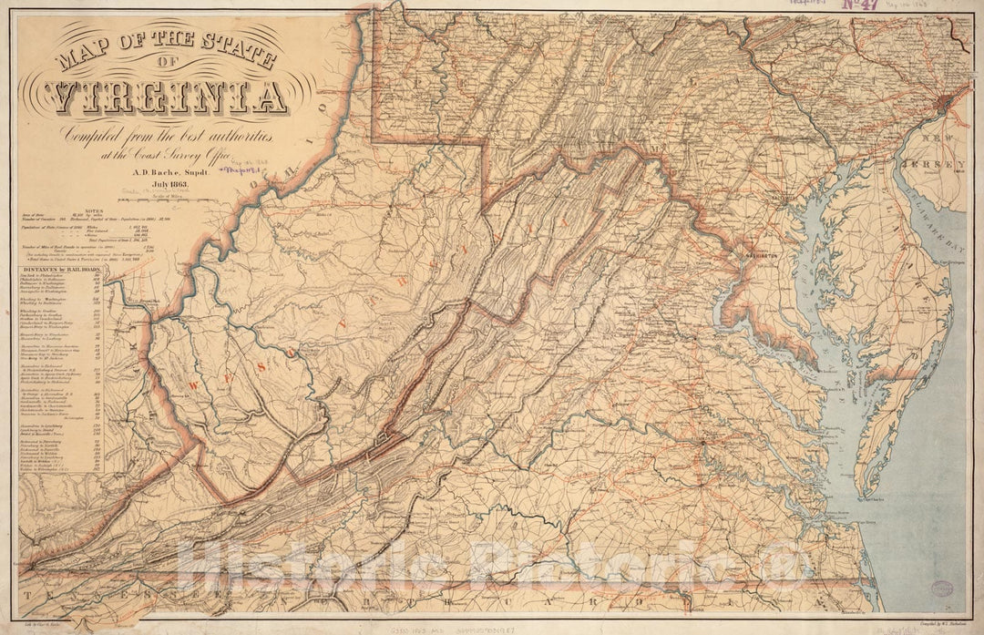 Historical Map, 1863 Map of The State of Virginia, Vintage Wall Art