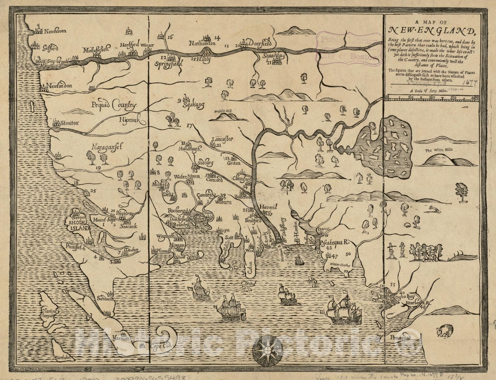 Historical Map, 1900 A map of New-England : Being The First That Ever was here Cut, and Done by The Best Pattern That Could be had, which Being in Some Places, Vintage Wall Art