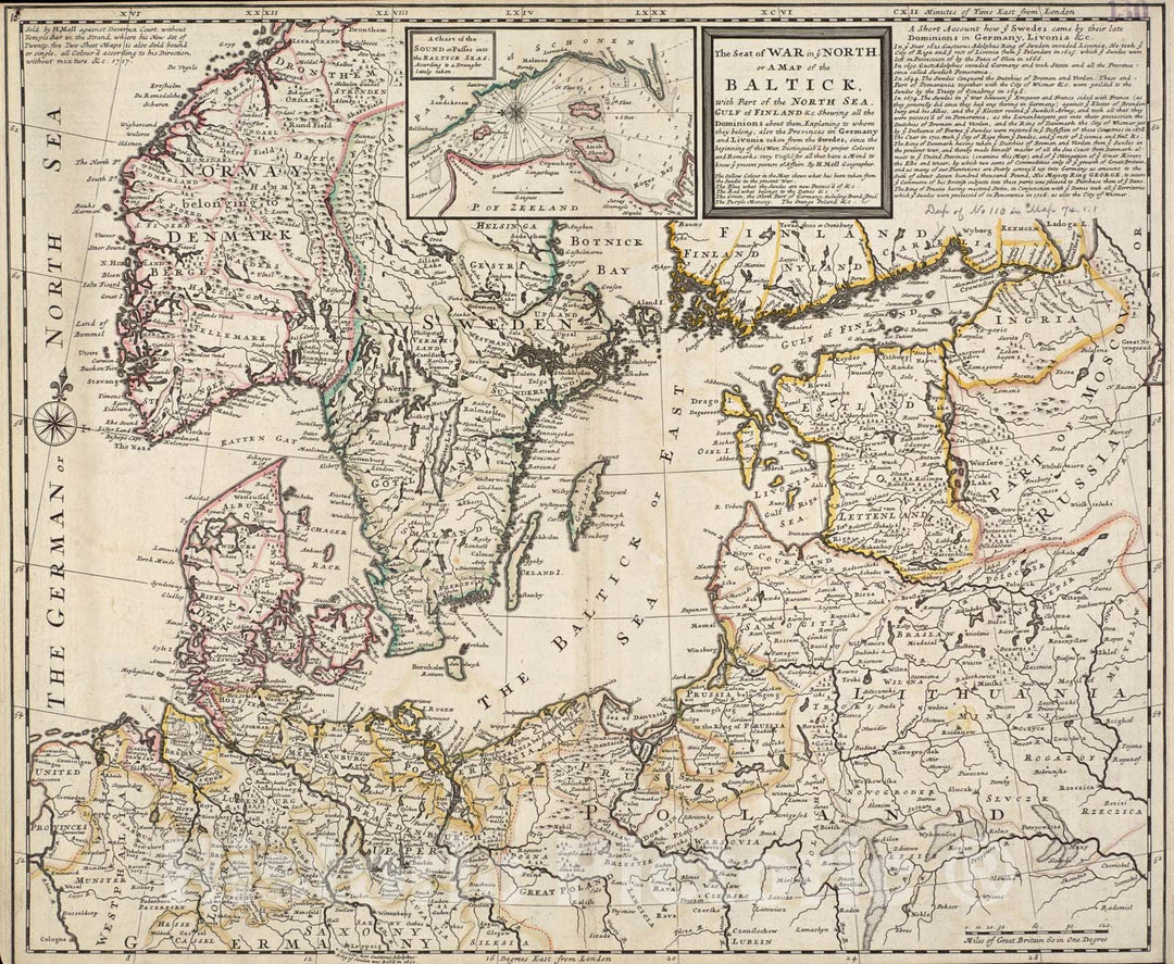 Historical Map, 1717 The seat of war in ye North : or a map of The Baltick, with Part of The North Sea Posture of affaris, Vintage Wall Art