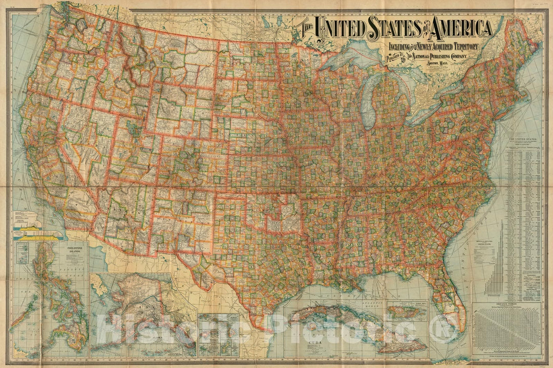 Historical Map, ca. 1902 The United States of America : including all its newly acquired territory, Vintage Wall Art