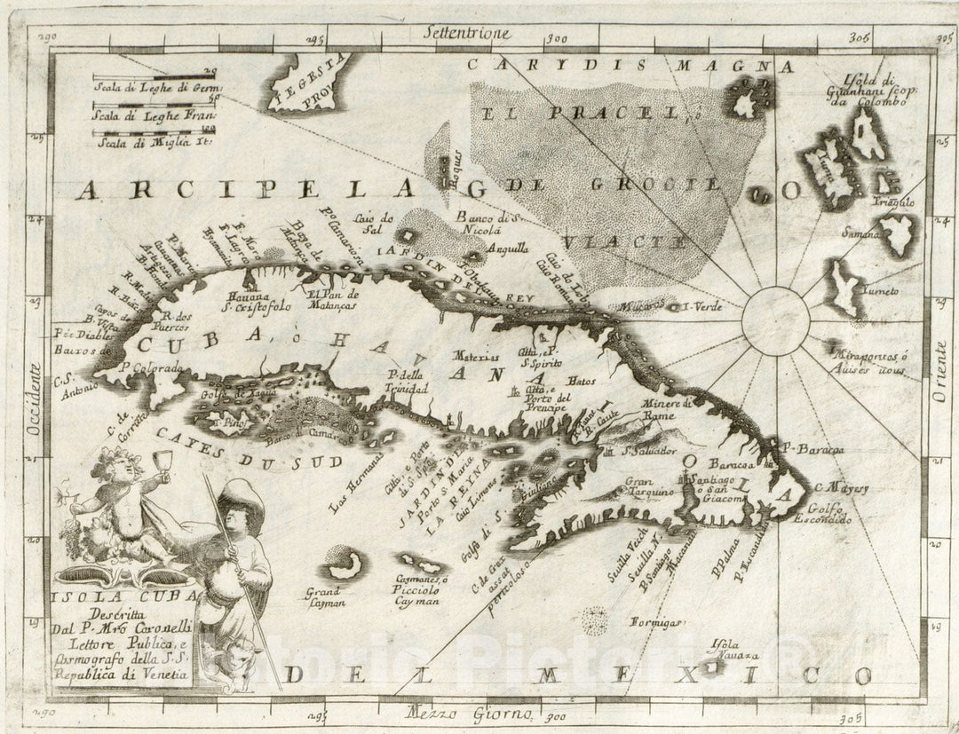 Historical Map, 1697 Isola Cuba, Vintage Wall Art