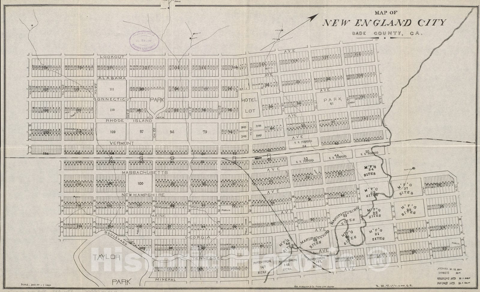 Historical Map, 1889-1894 Map of New England City, Dade County, Ga, Vintage Wall Art