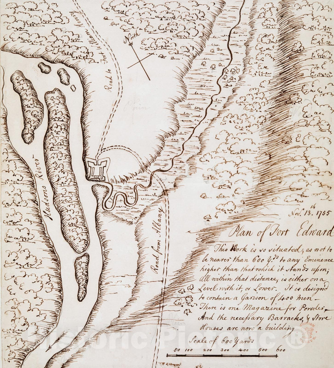 Historical Map, 1755 Plan of Fort Edward, Vintage Wall Art