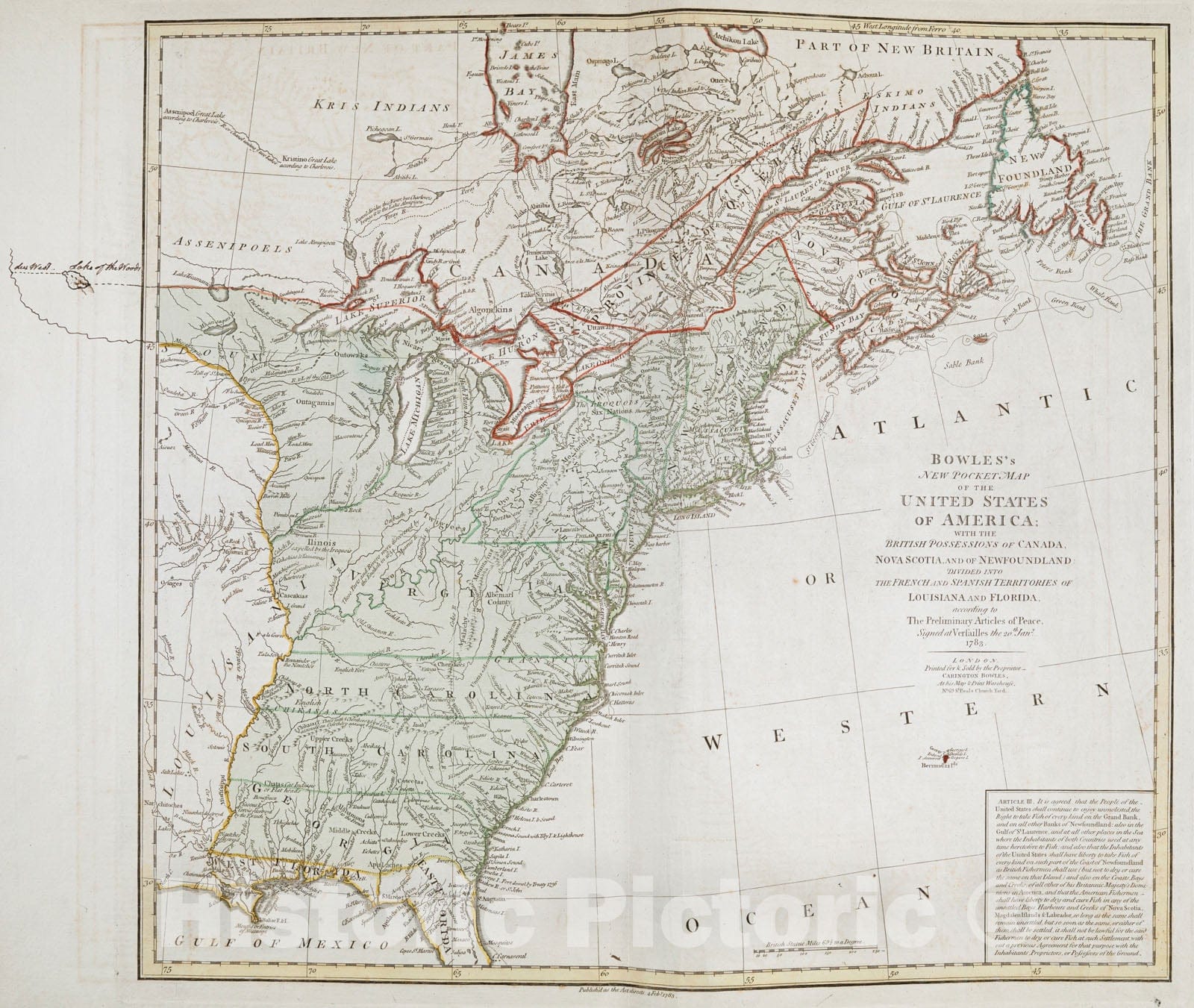 Historical Map, Bowles'S New Pocket Map of The United States of America : with The British Possessions of Canada, Nova Scotia, and of Newfoundland, Vintage Wall Art