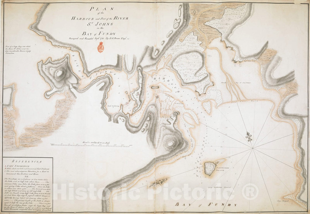 Historical Map, 1761 Plan of The Harbour and Part of The River S.T Johns in The Bay of FUNDY, Vintage Wall Art