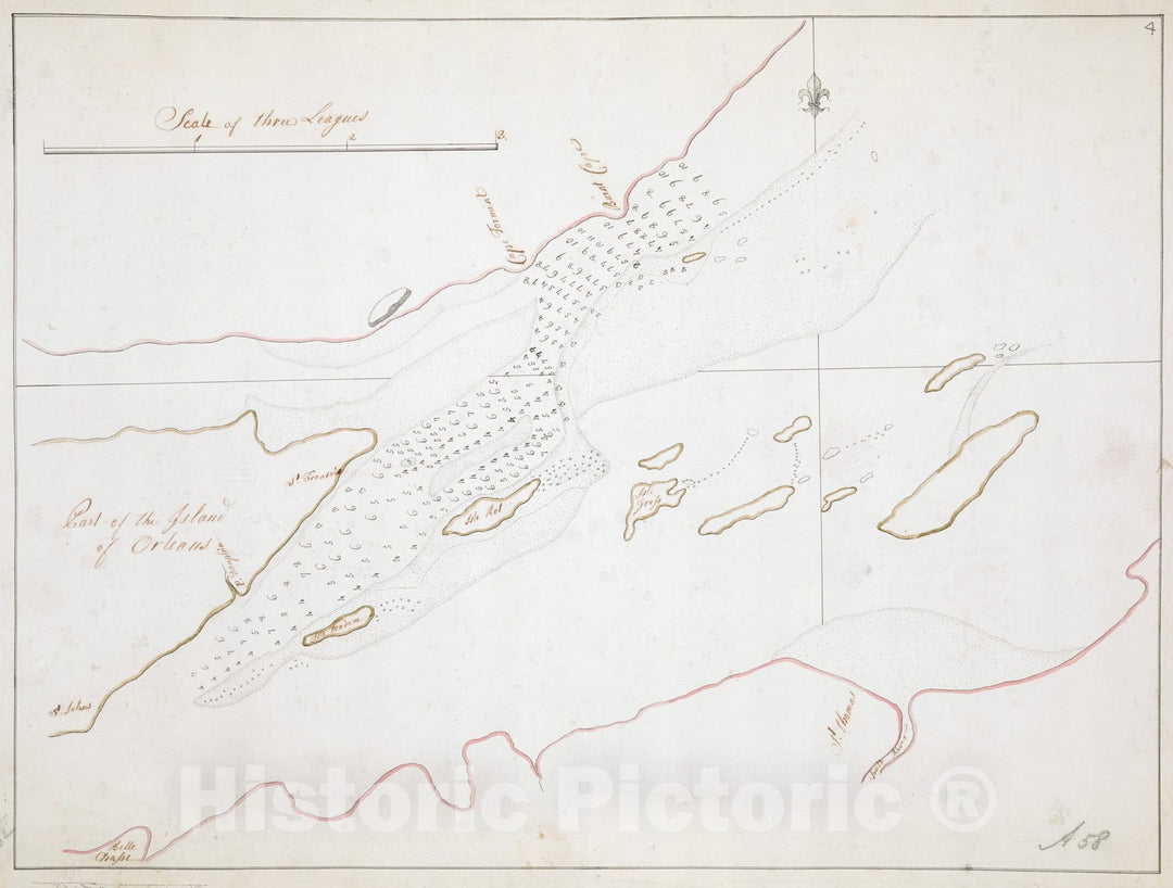 Historical Map, 1760-1770 [Part of The Island of Orleans and The Saint Lawrence River], Vintage Wall Art