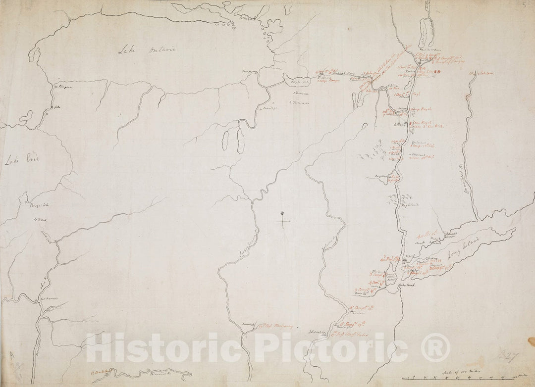 Historical Map, ca. 1758 [Map Showing Rivers and forts in North America], Vintage Wall Art