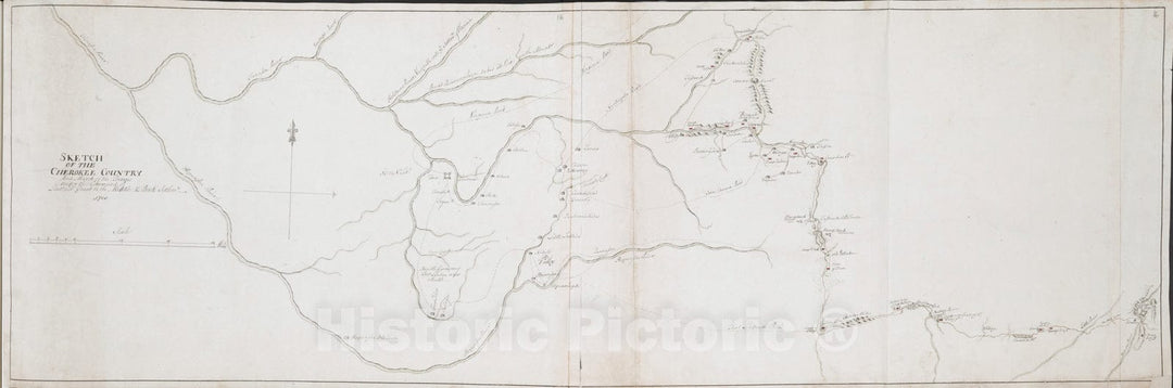 Historical Map, Sketch of The Cherokee Country and March of The Troops Under The Command of Luet. Col. Grant to The Middle & Back Settlem: ts. 1761, Vintage Wall Art