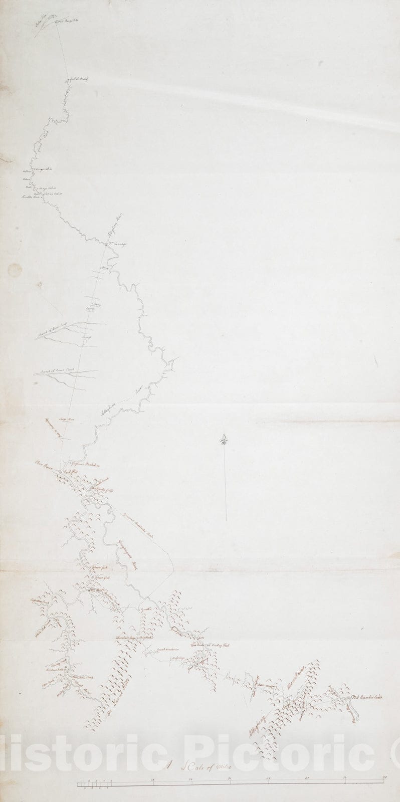 Historical Map, 1760-1763 [Map showing military locations from Fort Cumberland on the River Potomac to Fort Presqu'Isle on Lake Erie], Vintage Wall Art