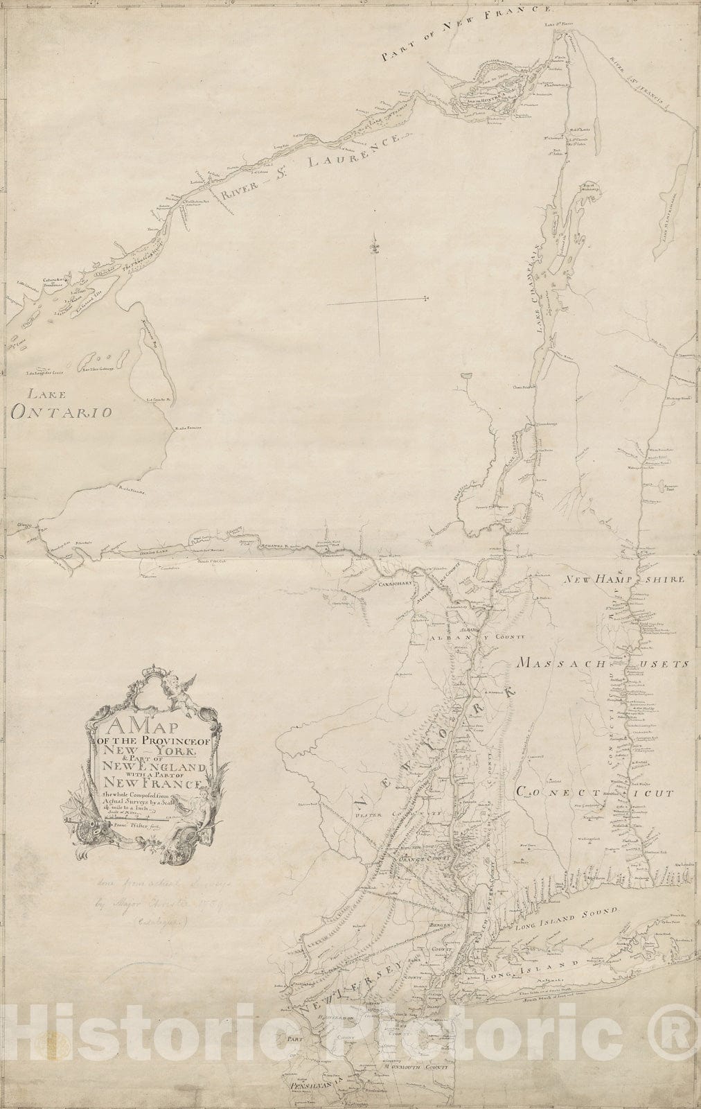 Historical Map, 1759 A MAP of The Province of New-York, Part of New England with A Part of New France The Whole Composed from Actual Surveys, Vintage Wall Art