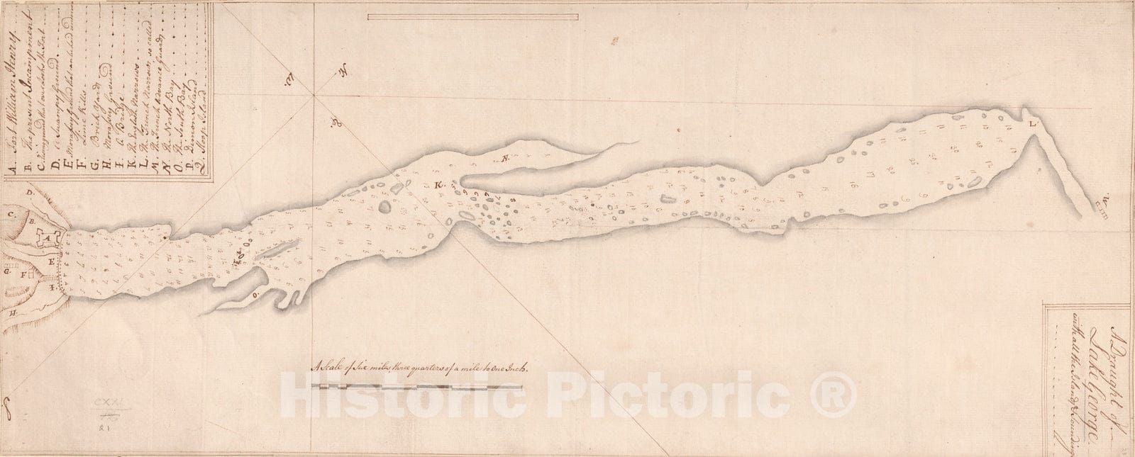 Historical Map, 1756 A Draught of Lake George with All The Islands & Soundings, Vintage Wall Art