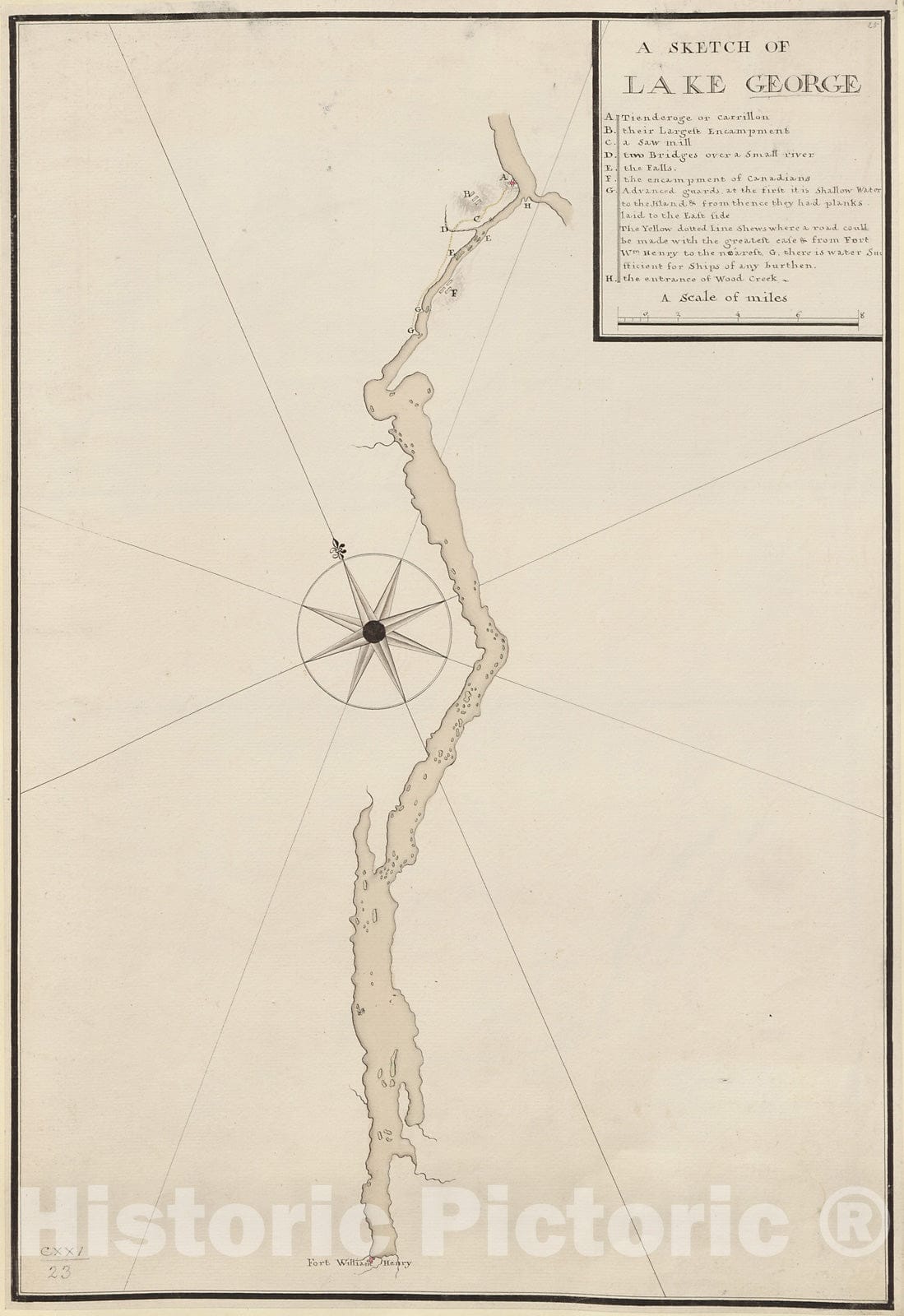 Historical Map, 1756 A Sketch of Lake George, Vintage Wall Art