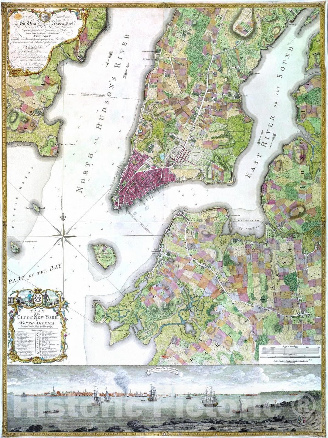 Historical Map, Plan of The City of New York, in North America : Surveyed in The Years 1766 & 1767, Vintage Wall Art