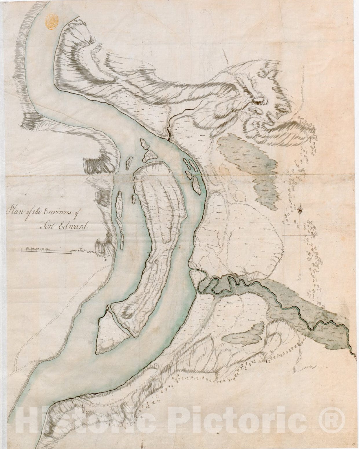 Historical Map, 1756 Plan of The Environs of Fort Edward, Vintage Wall Art