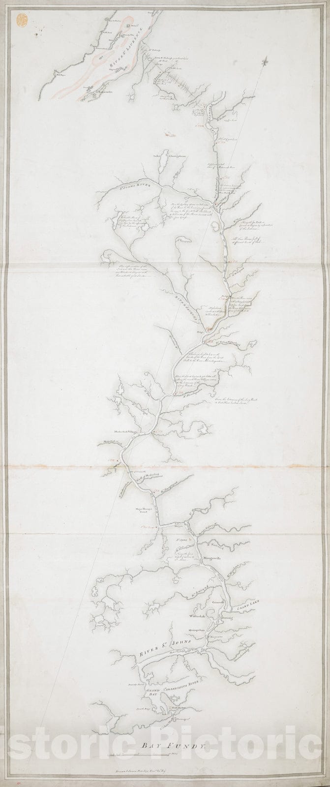 Historical Map, 1784 [A map Showing The Post Route Between The River St. Lawrence and The Bay of Fundy] : [on a Scale of 5 1/3 Miles to an inch.], Vintage Wall Art