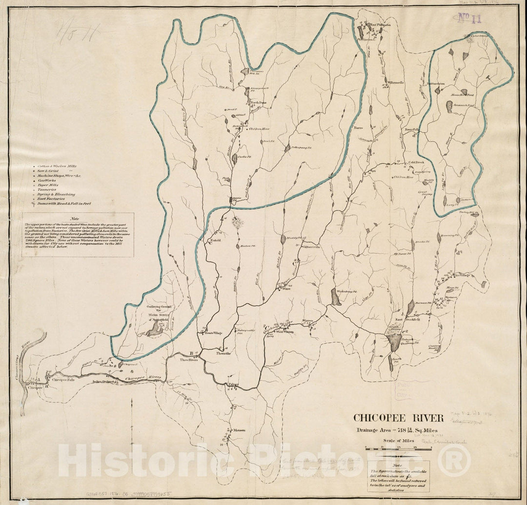 Historical Map, 1876 Chicopee River, Vintage Wall Art