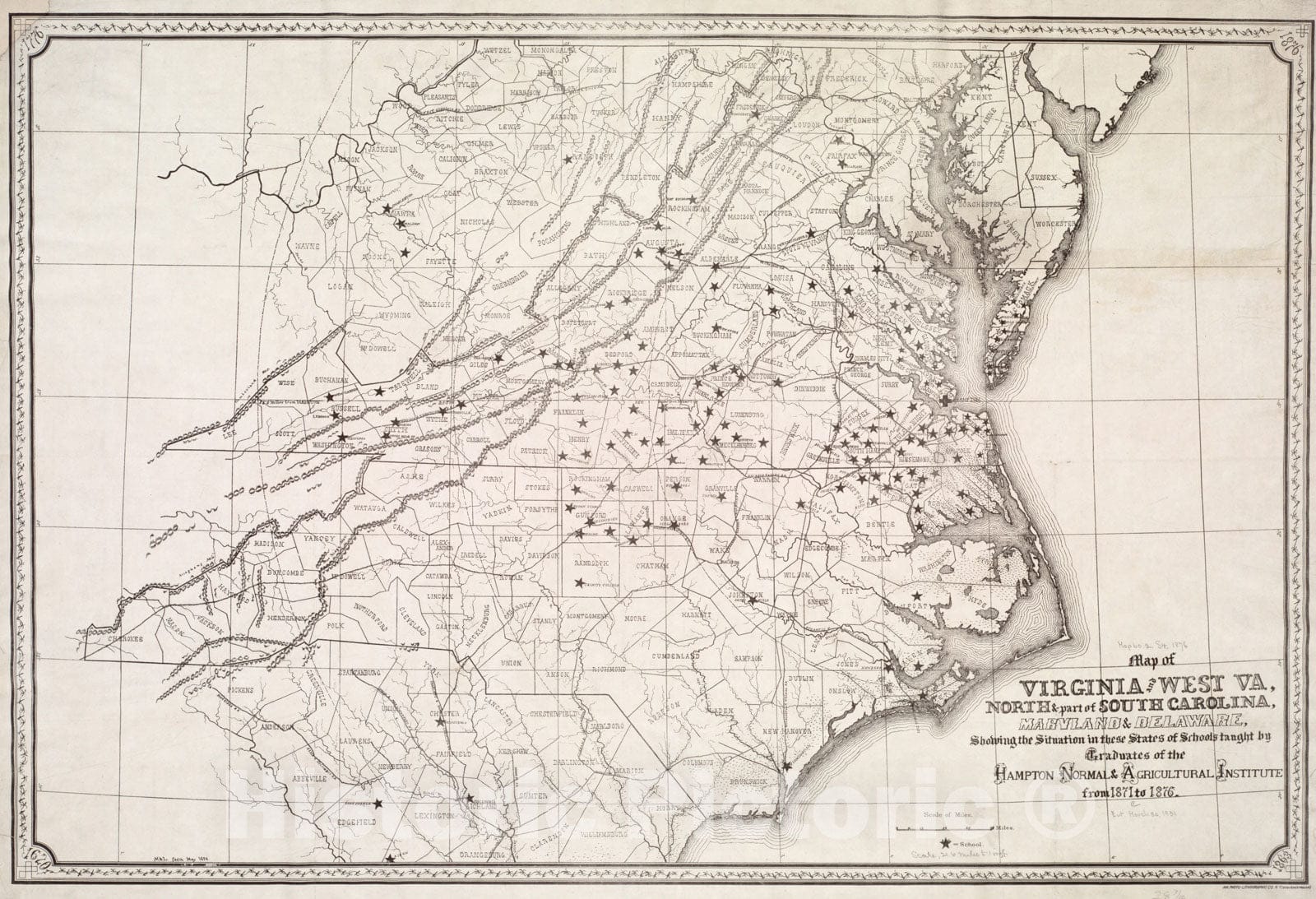 Historical Map, Map of Virginia and West Va, North and Part of South Carolina, Maryland and Delaware, Vintage Wall Art