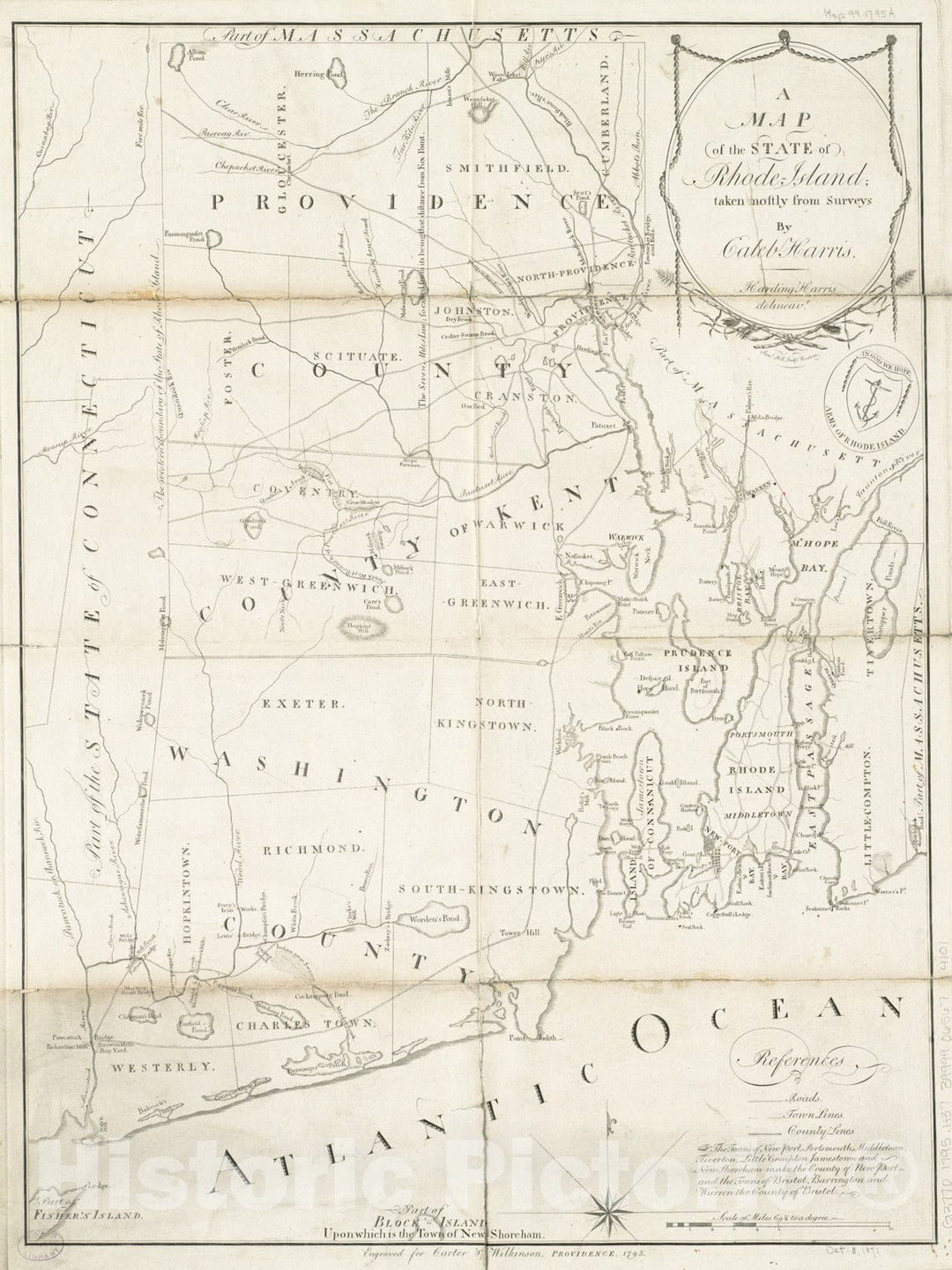 Historical Map, 1795 A map of the State of Rhode Island, Vintage Wall Art