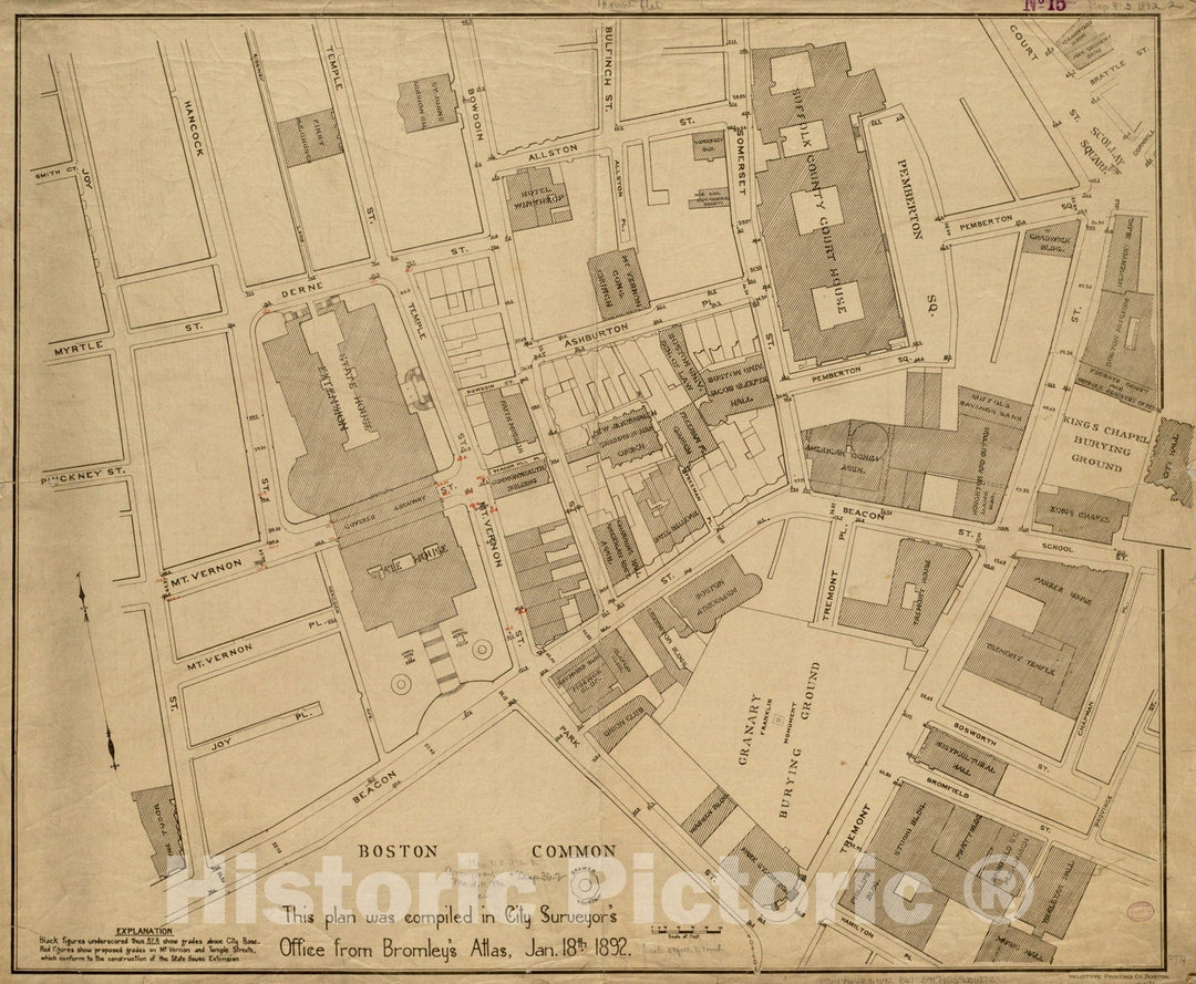 Historical Map, 1892 [Plan of The State House Grounds and The Adjacent District], Vintage Wall Art