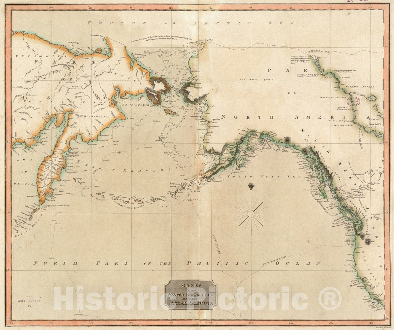 Historical Map, 1817 Chart of The Northern Passage Between Asia & America, Vintage Wall Art