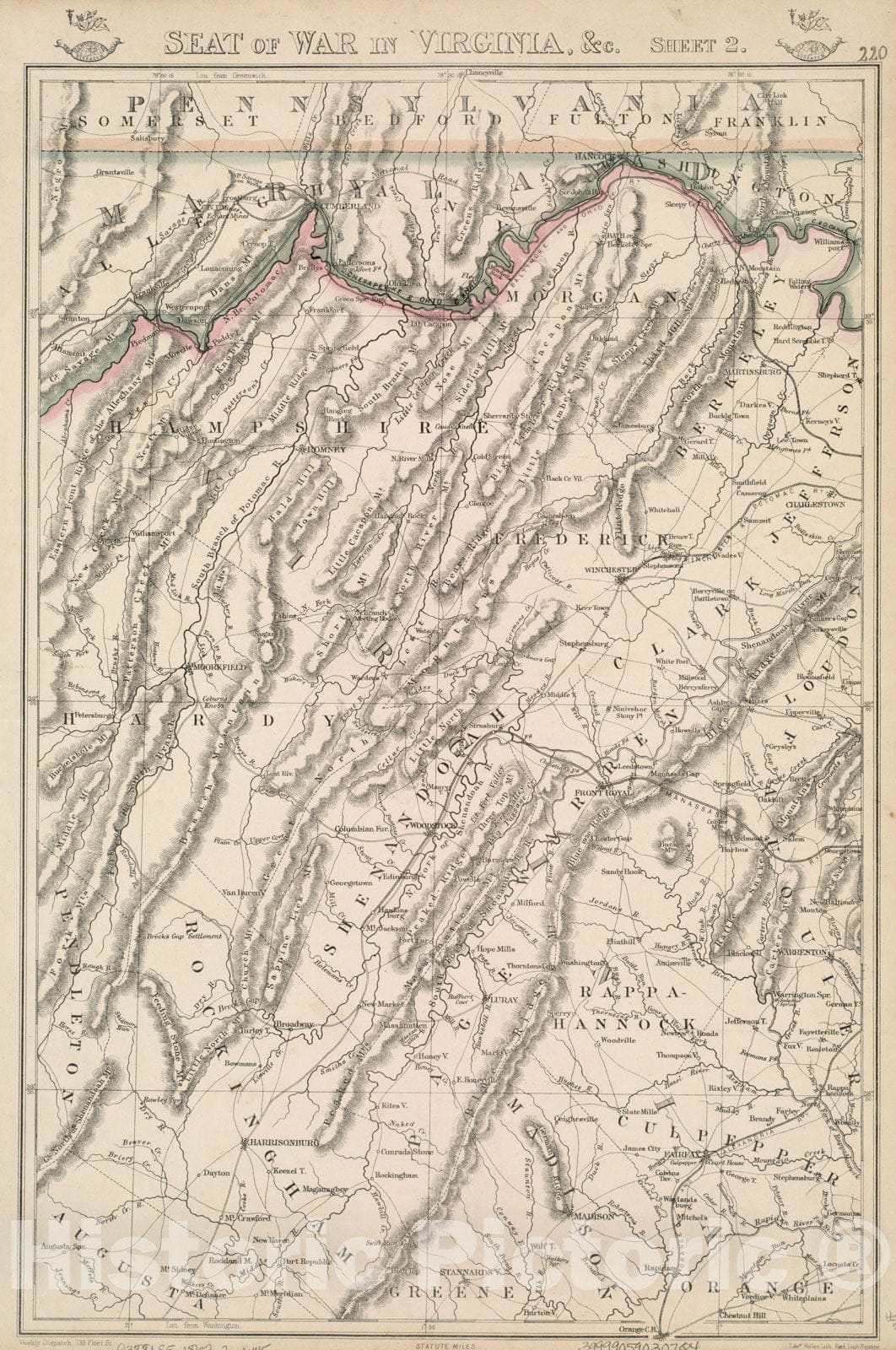 Historical Map, 1860-1869 Seat of war in Virginia, et Cetera, Vintage Wall Art