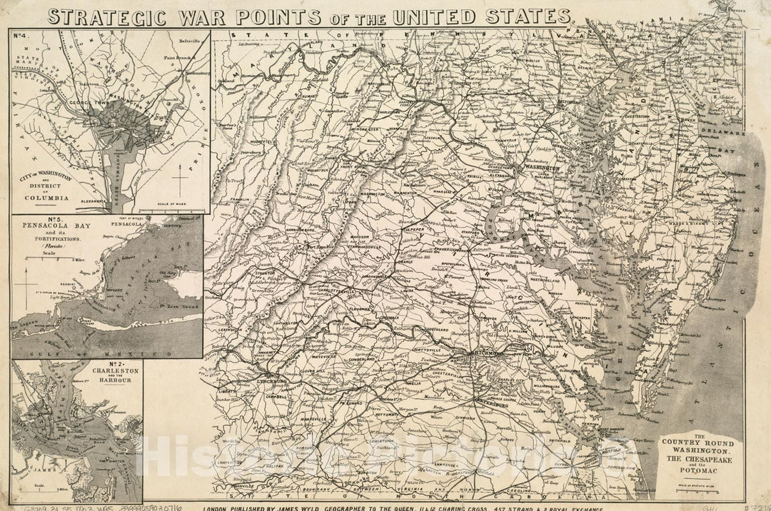 Historical Map, 1863 The Country Round Washington : The Chesapeake and The Potomac, Vintage Wall Art