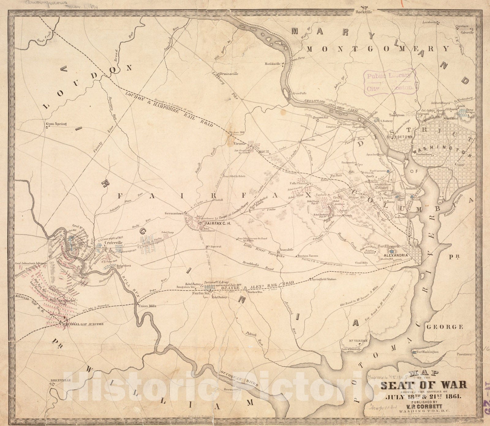 Historical Map, 1864 Grant's Campaign war map : Supplement : 25 Miles Around Richmond, Vintage Wall Art