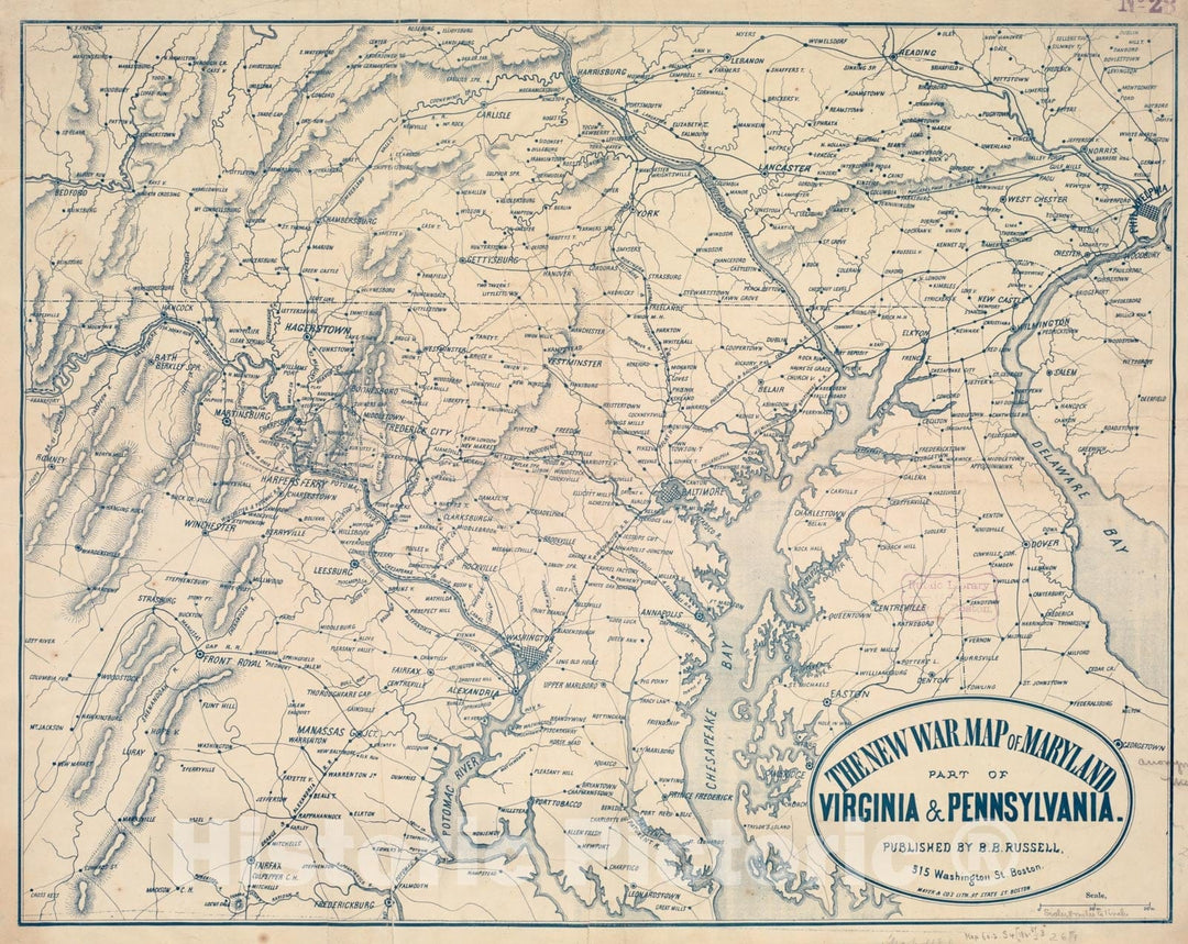 Historical Map, 1863 The New war map of Maryland, Part of Virginia & Pennsylvania, Vintage Wall Art