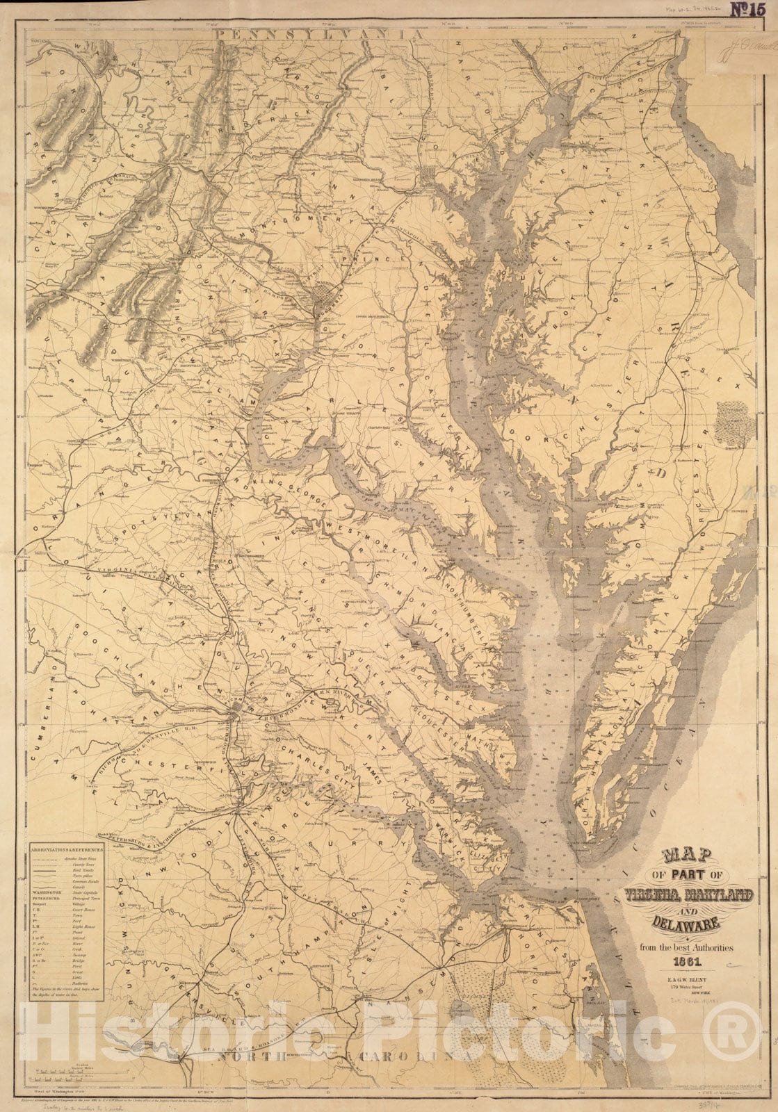 Historical Map, 1861 Map of Part of Virginia, Maryland and Delaware from The Best Authorities, Vintage Wall Art