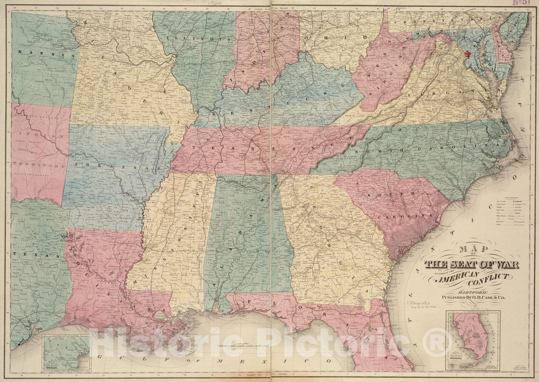 Historical Map, ca. 1866 Map of The seat of war : to accompany The American Conflict, Vintage Wall Art