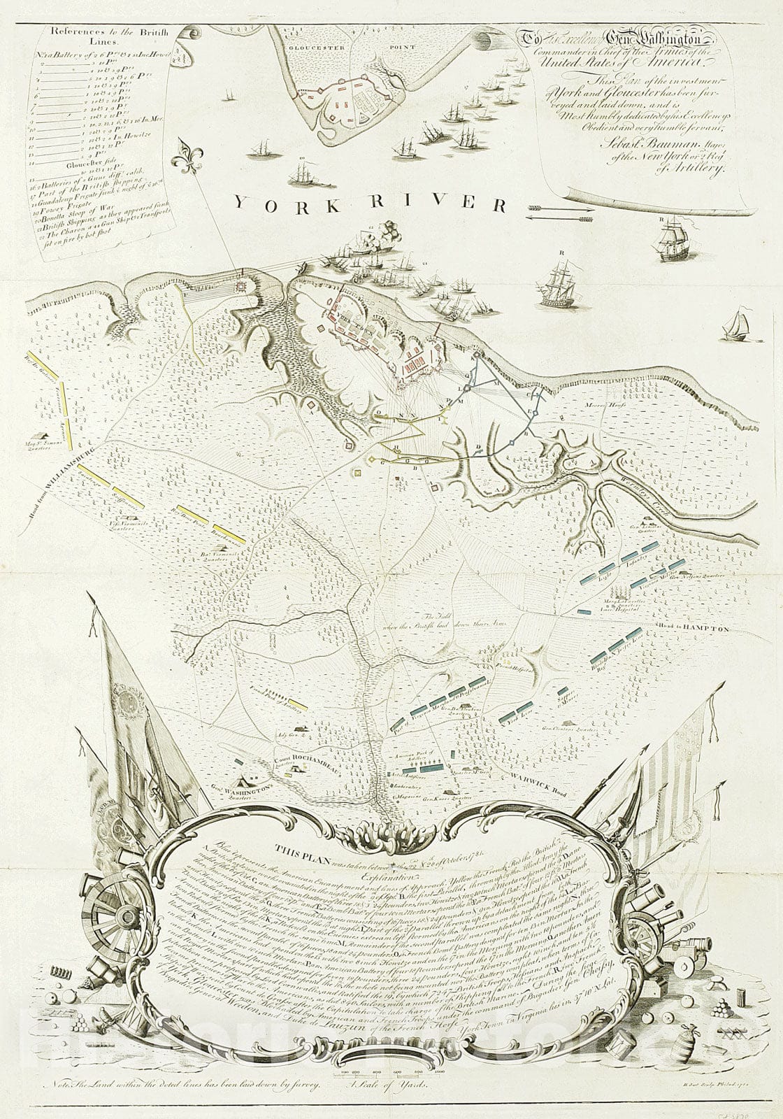 Historical Map, 1782 to His Excellency Genl. Washington, Commander in Chief of The Armies of The United States of America : This Plan of The Investment of York, Vintage Wall Art