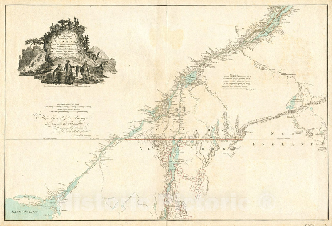 Historical Map, 1777 A map of The inhabited pof Canada from The French surveys : with The Frontiers of New York and New England from The Large Survey by Claude Joseph Sauthier Reprint