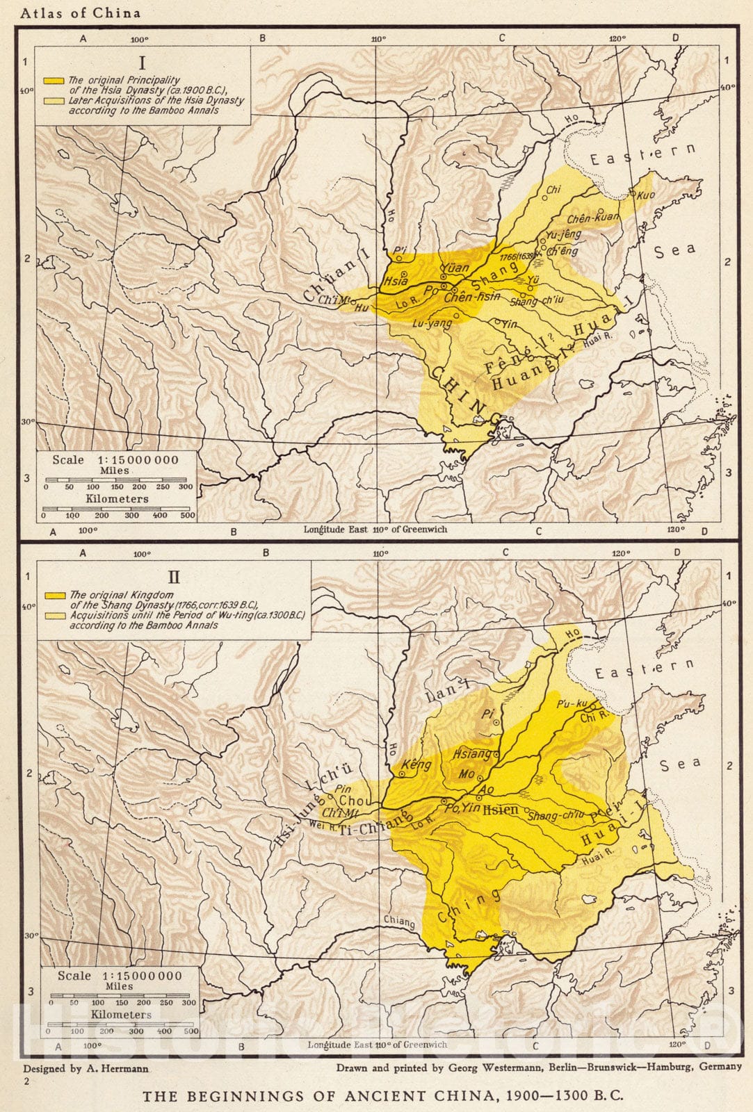 Historical Map, The Beginnings of Ancient China, 1900-1300 B.C, Vintage Wall Art