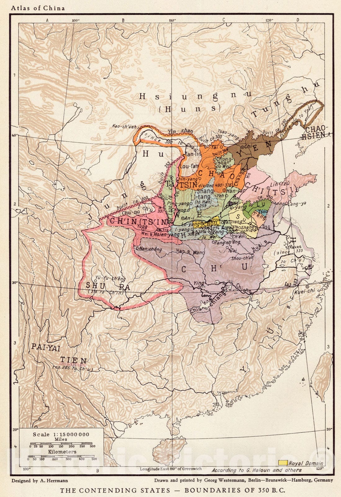 Historical Map, 1935 The contending States - Boundaries of 350 B.C, Vintage Wall Art