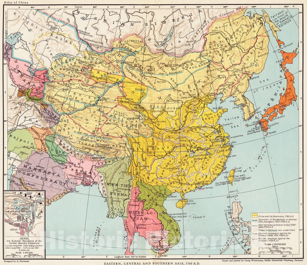 Historical Map, Eastern, Central and Southern Asia, 1760 A.D, Vintage Wall Art