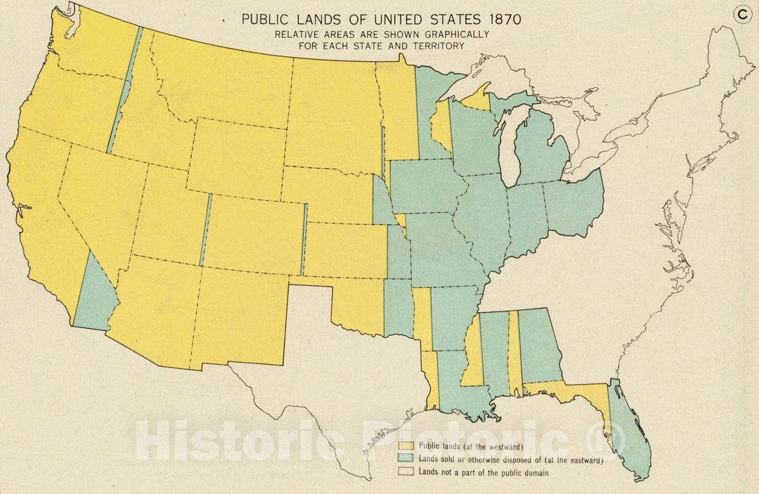 Historical Map, Public Lands of The United States, 1870, Vintage Wall Art