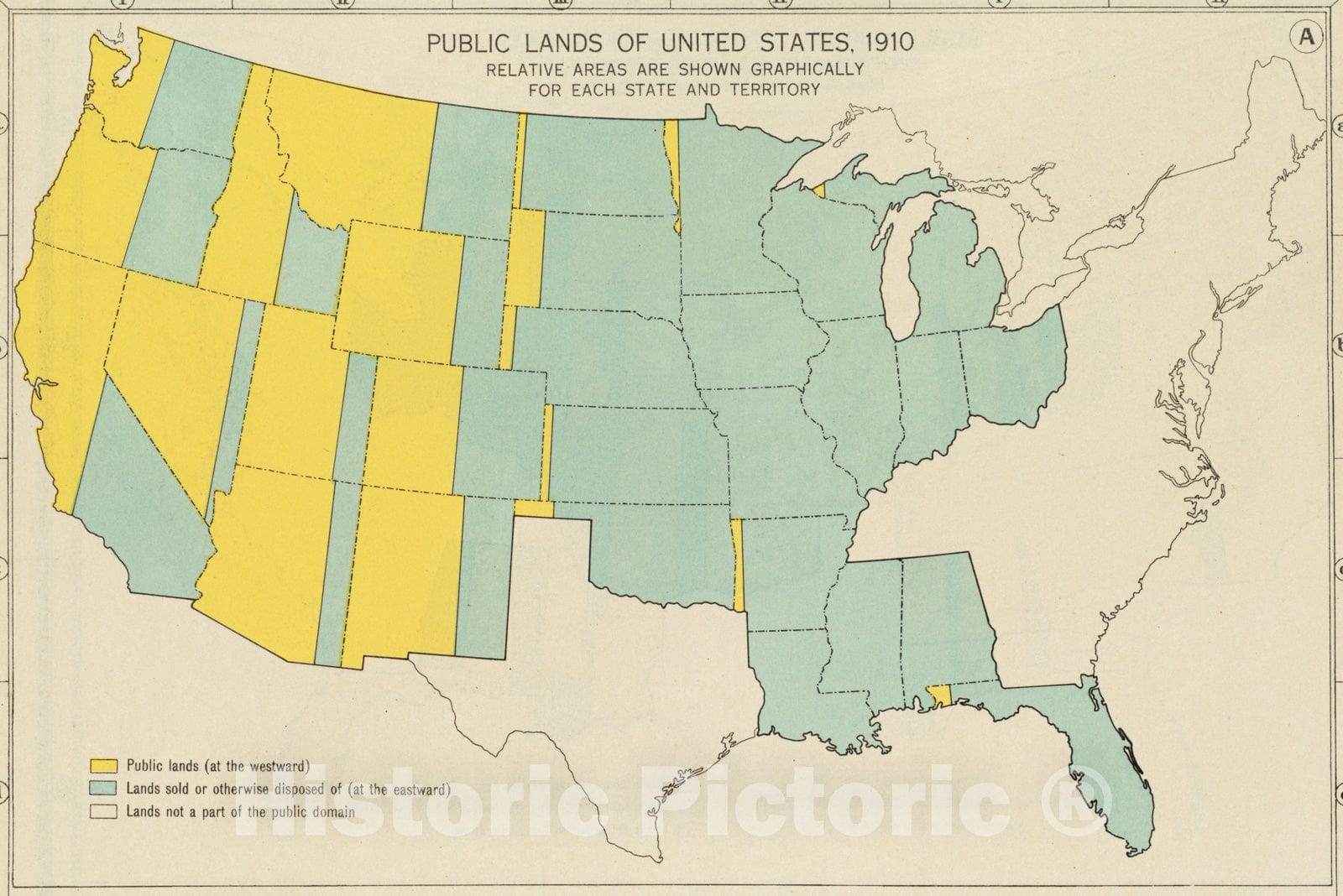 Historical Map, Public lands of the United States, 1910, Vintage Wall Art